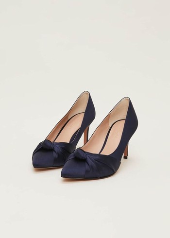 Phase Eight Satin Knot Front Court Heels Navy Australia | VI2063549